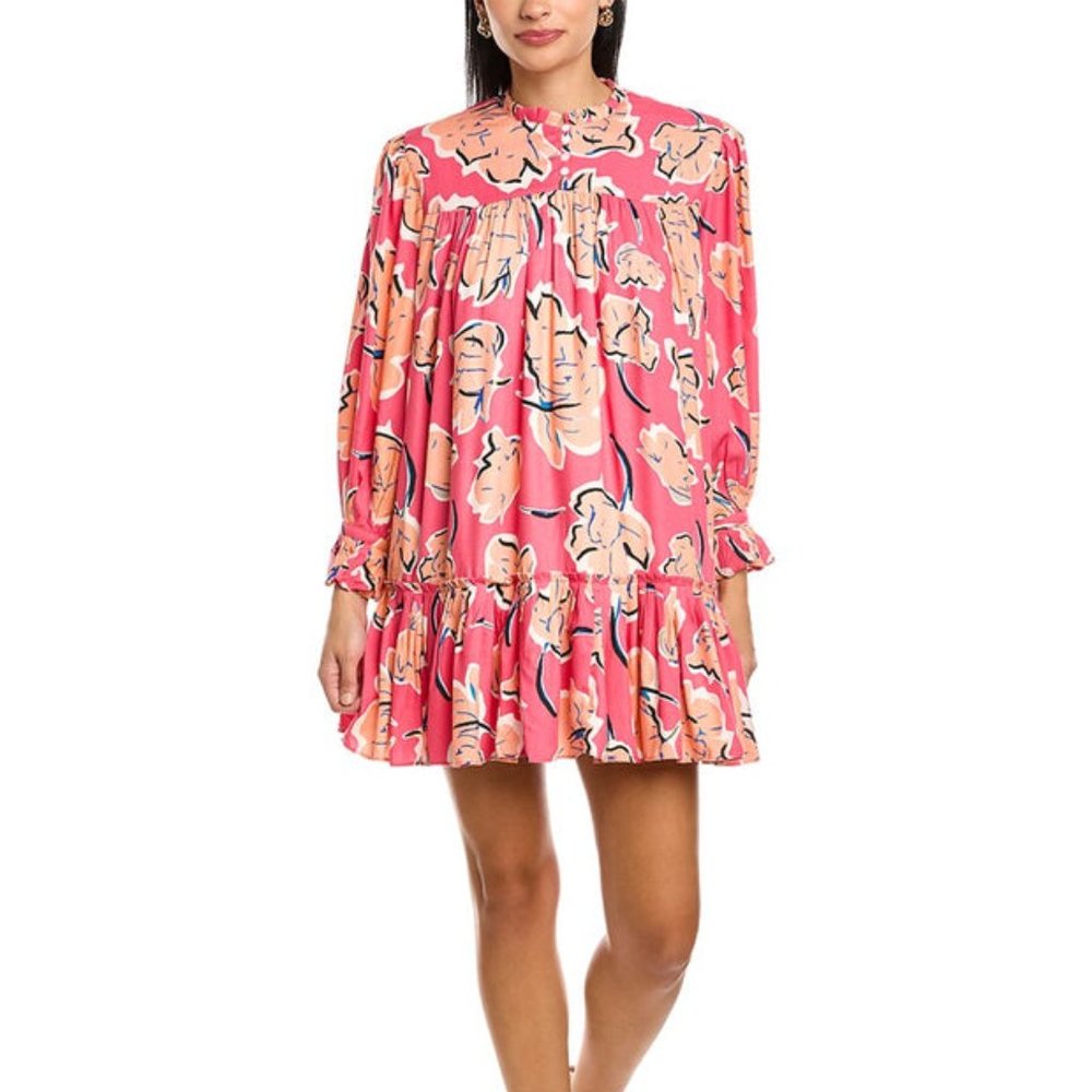 NWT Garrie B Ruffle Mini Dress XS Pink Long Sleeve Ruffles Cotton pockets lined